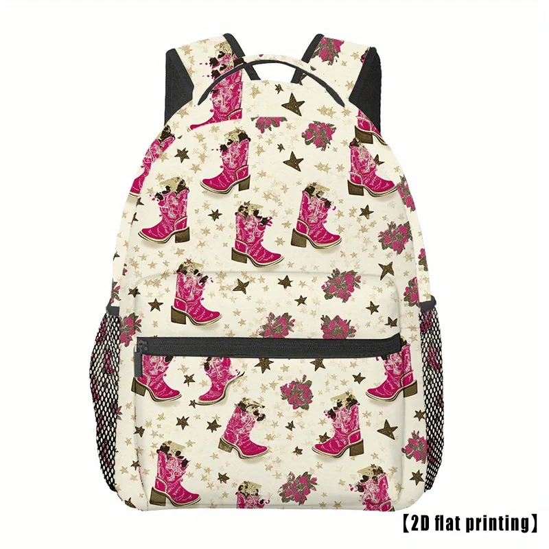 Western-Inspired Cowboy Boot Floral Print Backpack - Lightweight Foldable Daypack with Adjustable Padded Straps