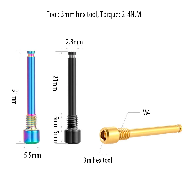 Bike Disc Brake Pad Retention Pin Clip Axle & Snap Ring Bicycle Retainer Pin w/ Circlip Titanium Alloy Caliper M4 Screws Bolts