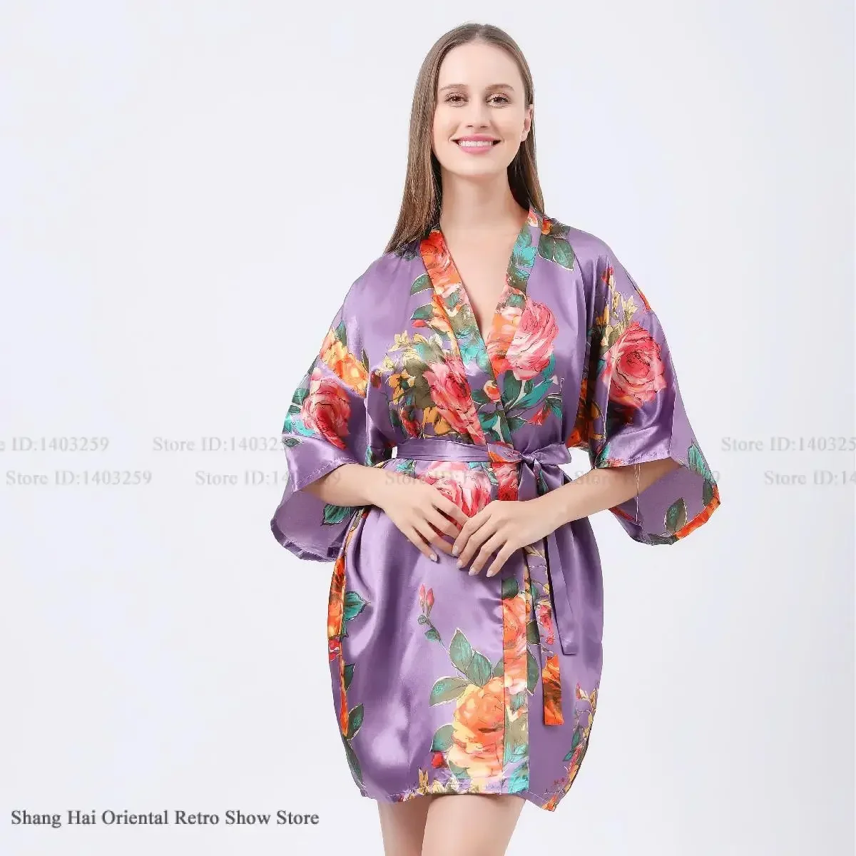 

Халат с короткими рукавами и цветочным принтом, пеньюар, шелковистый атласный женский халат, кимоно, весна-лето, новая ночная рубашка, одежда для сна, домашняя одежда