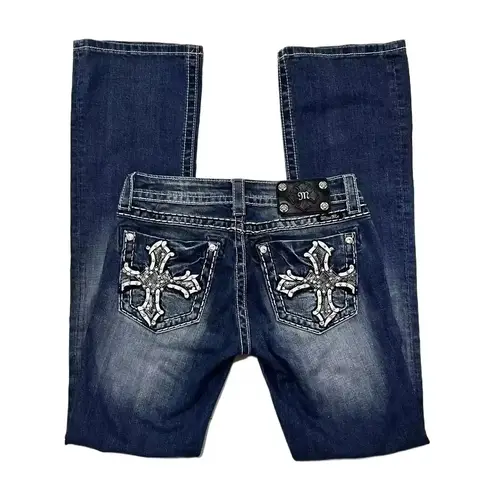 Jeans retrò Miss Me Boot Cut Donna Y2K Nuovo gotico blu denim ricamo tasca incrociata Hip Hop Harajuku pantaloni larghi Street Wear