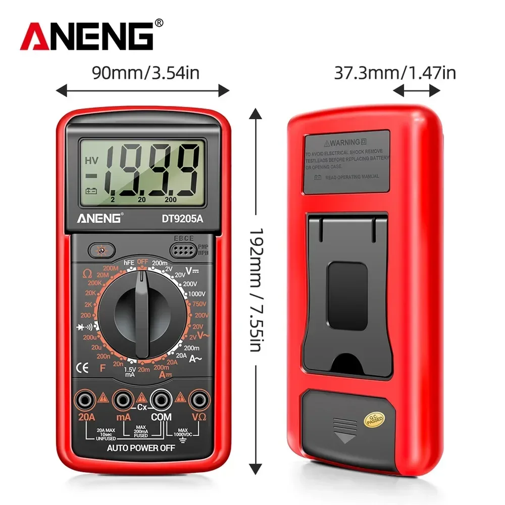 ANENG DT9205A-12 Multímetro Profesional Digital 1999 contagens Tensão atual Tester Elétrico Ohm Capacitância DiodoTest Ferramenta