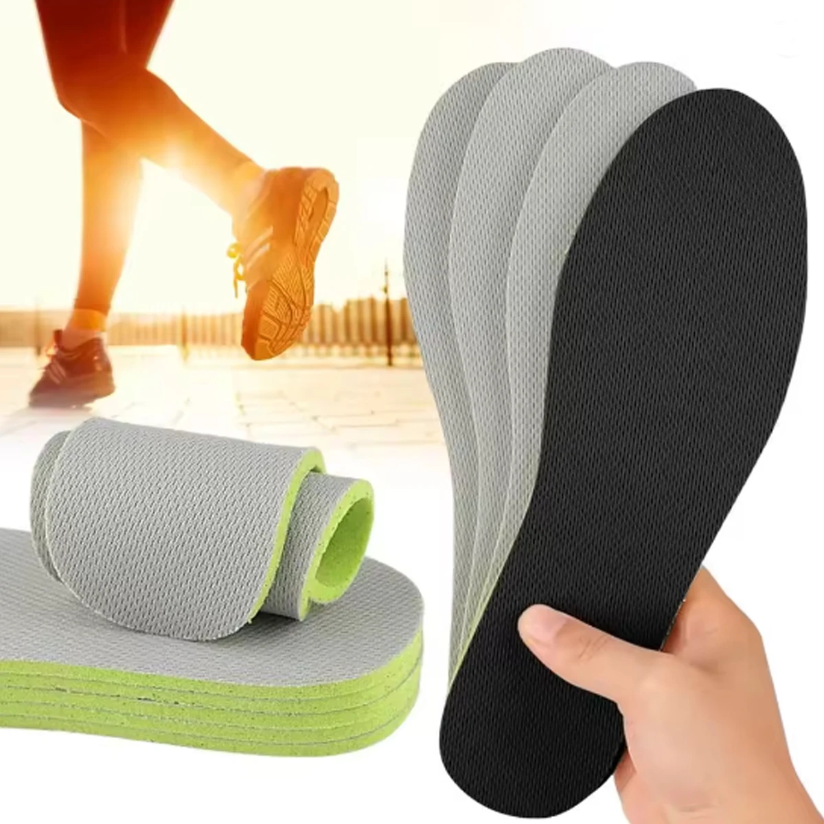 2 Pairs Uni Breathable Sport Insoles Deodorant Soft Cushion Shock Absorption Comfort Shoe Pads for Walking Running