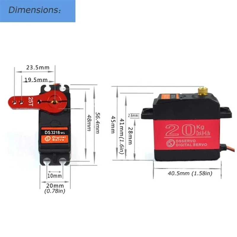 Dsservo impermeabile DS3218 20KG/0.15sec 180/270 gradi ad alta velocità digitale Baja Servo braccio ingranaggi in metallo per 1/8 1/10 RC auto Robot fai da te