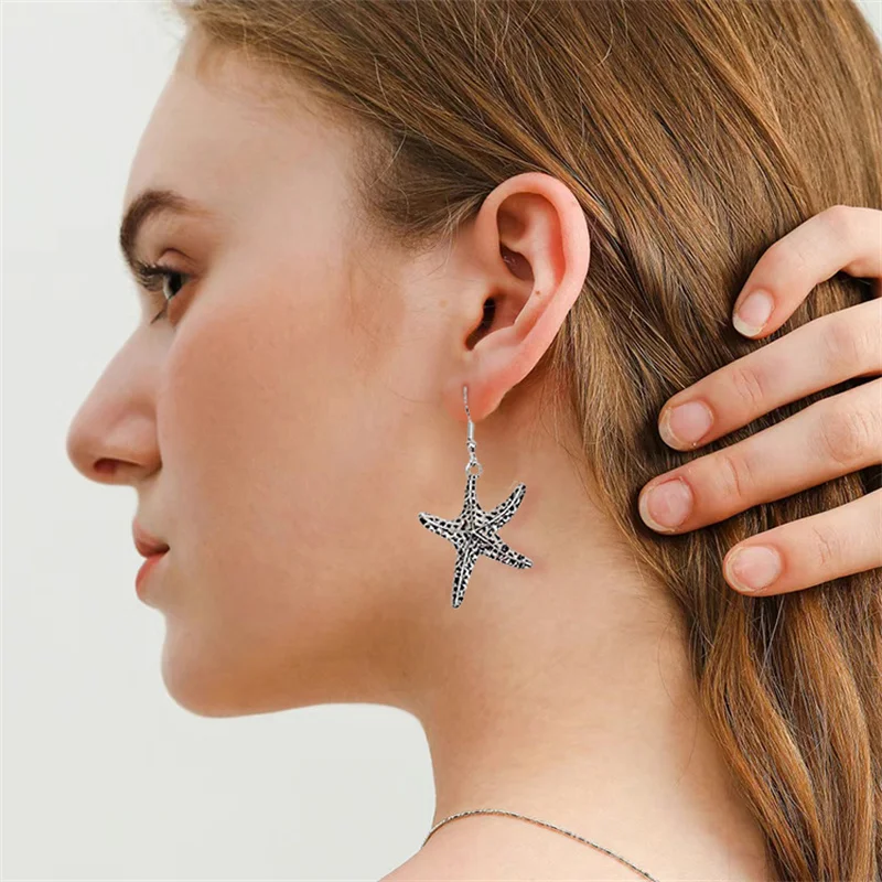 Pendientes colgantes de estrella de mar para mujer, aretes geométricos exagerados, estilo étnico, moda de vacaciones de verano, Playa