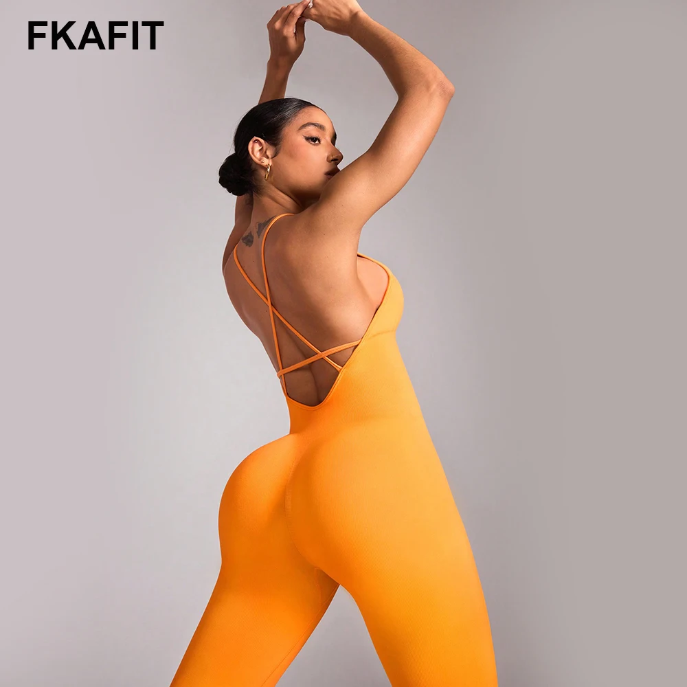 Women Sports Jumpsuit Gym Clothes One-piece Yoga Suit Backless Hollow-out Sleeveless Sportswear