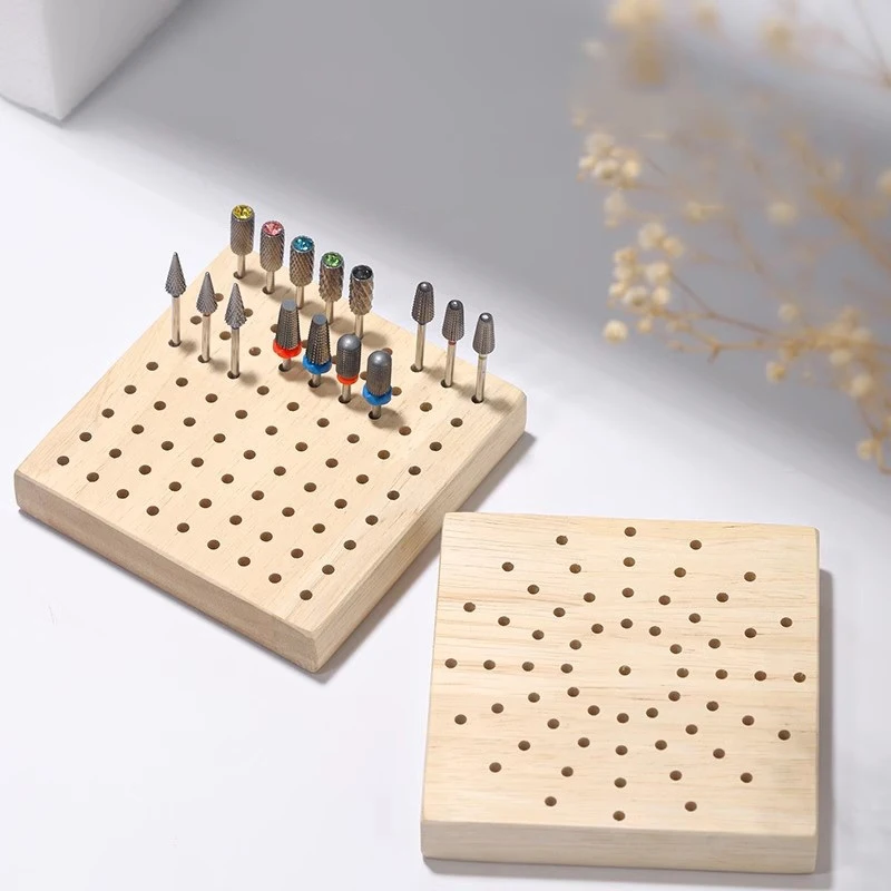 81/61 loch Nail art Bit Lagerung Bohrer Schleifen Kopf Halten Display Container Holz Nagel Tischplatte Lagerung Stehen Bord Zubehör