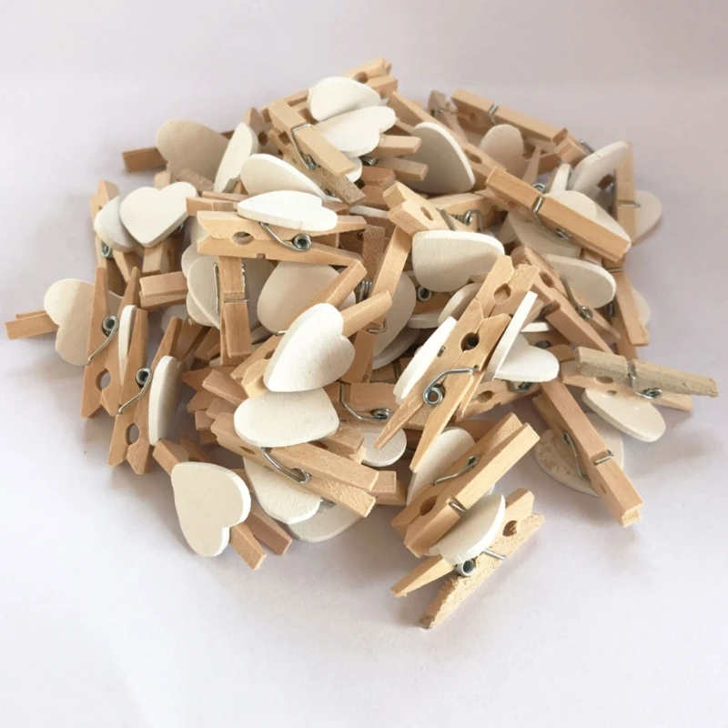 50Pcs/Set Wooden Clips Durable Clothespins Small Love Heart Pegs Photo Clip