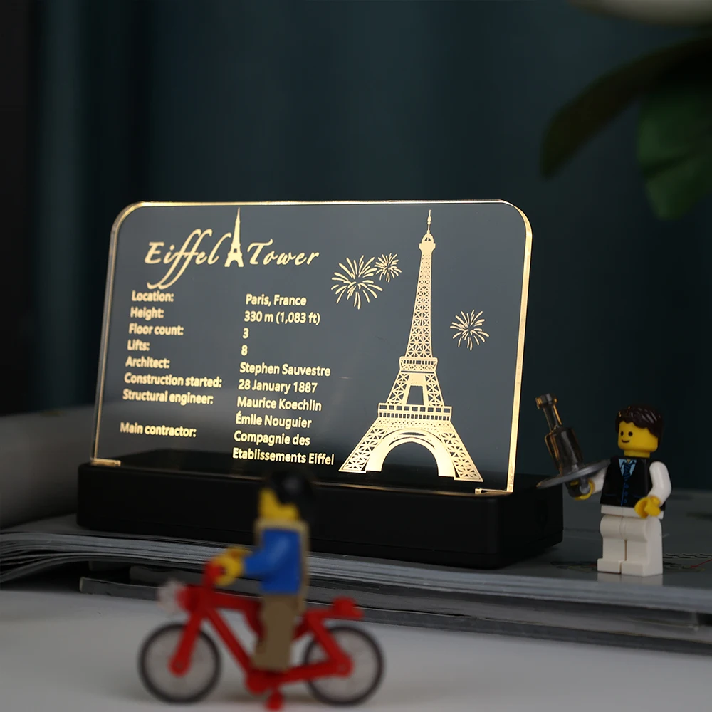 EASYLITE LED Light Acrylic Display Board Sign Plate Nameplate For Eiffel Tower 10307 Building Blocks Bricks Toys Set