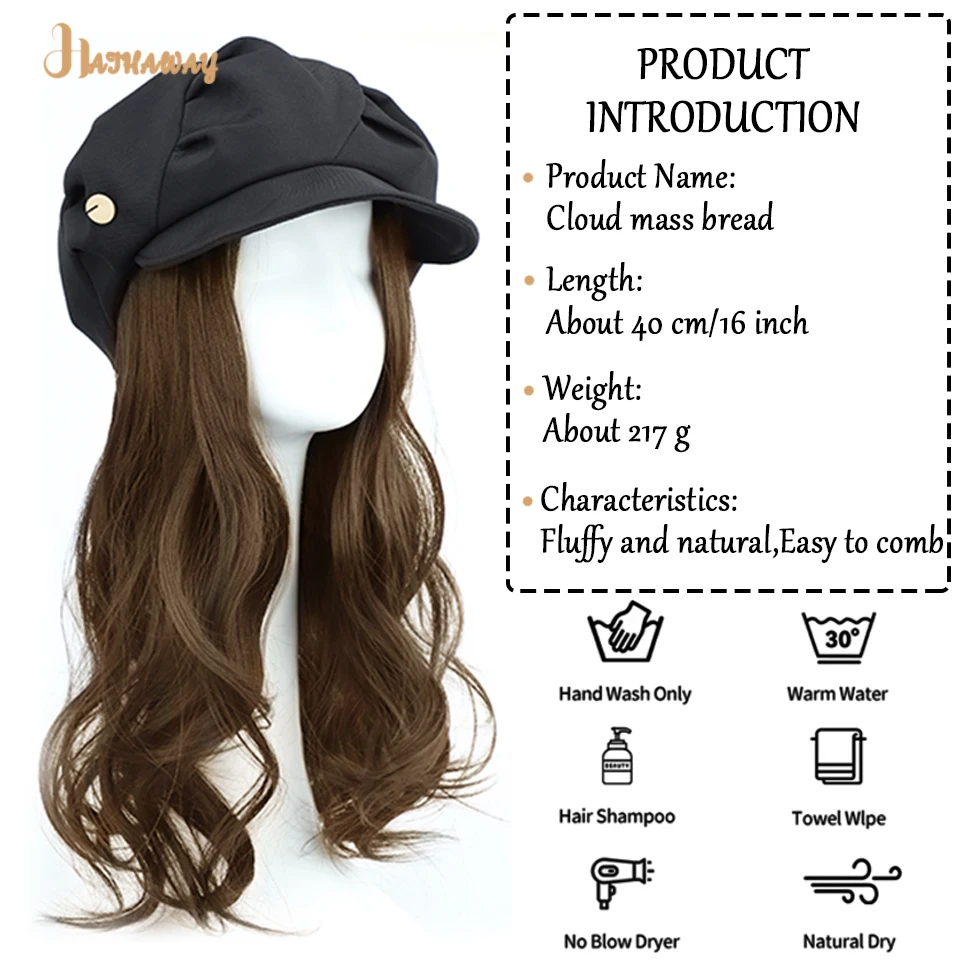 HS Synthetic Cloud Hat Wig One Tik Tok Online Celebrity Cloud Hat Full Head Female Long Curly Hair Detachable Wig Hat Daily Wear