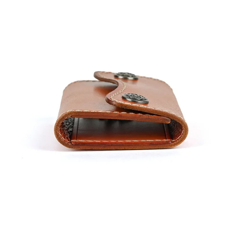 LD-Leather key bag, vegetable tanned vertical style with card slot, fashionable snap button key