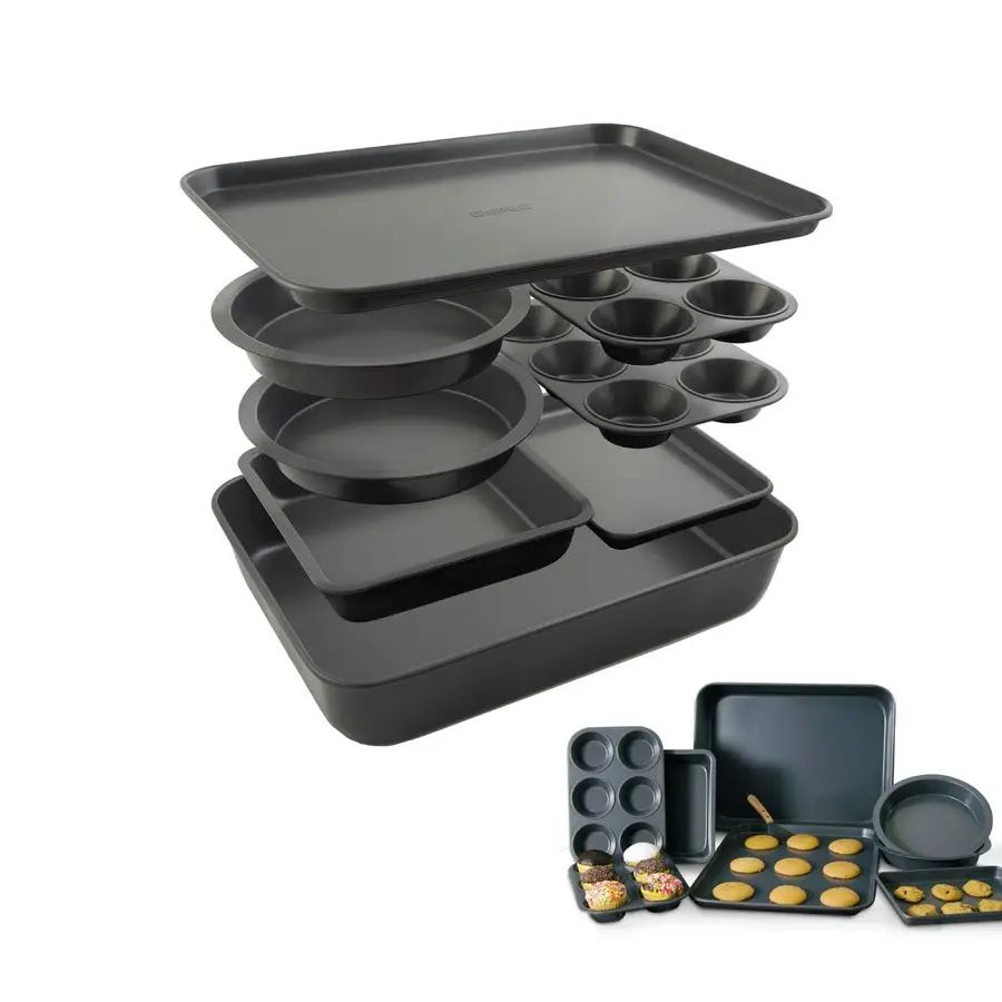 

Home 8Piece Nonstick Aluminized Steel, Space Saving Baking Set, With Deep Roasting Pan, Cookie Sheet, Cake Pans, Muffin Pans and