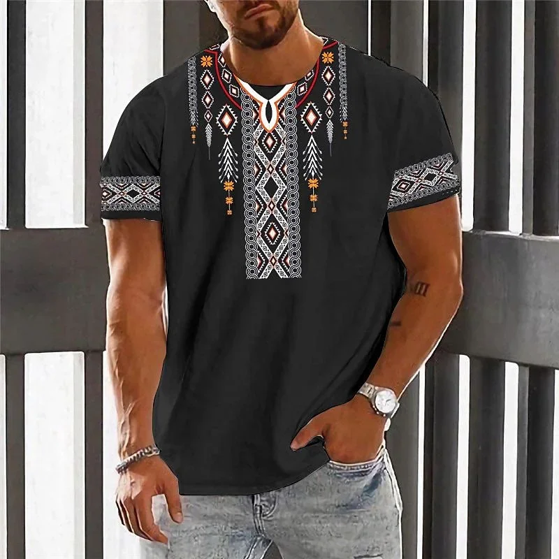 T-shirt etnica vintage 3d Stampa Abbigliamento O-Collo Uomo Top T-shirt oversize a maniche corte Allentato Maschile Streetwear Abbigliamento da uomo