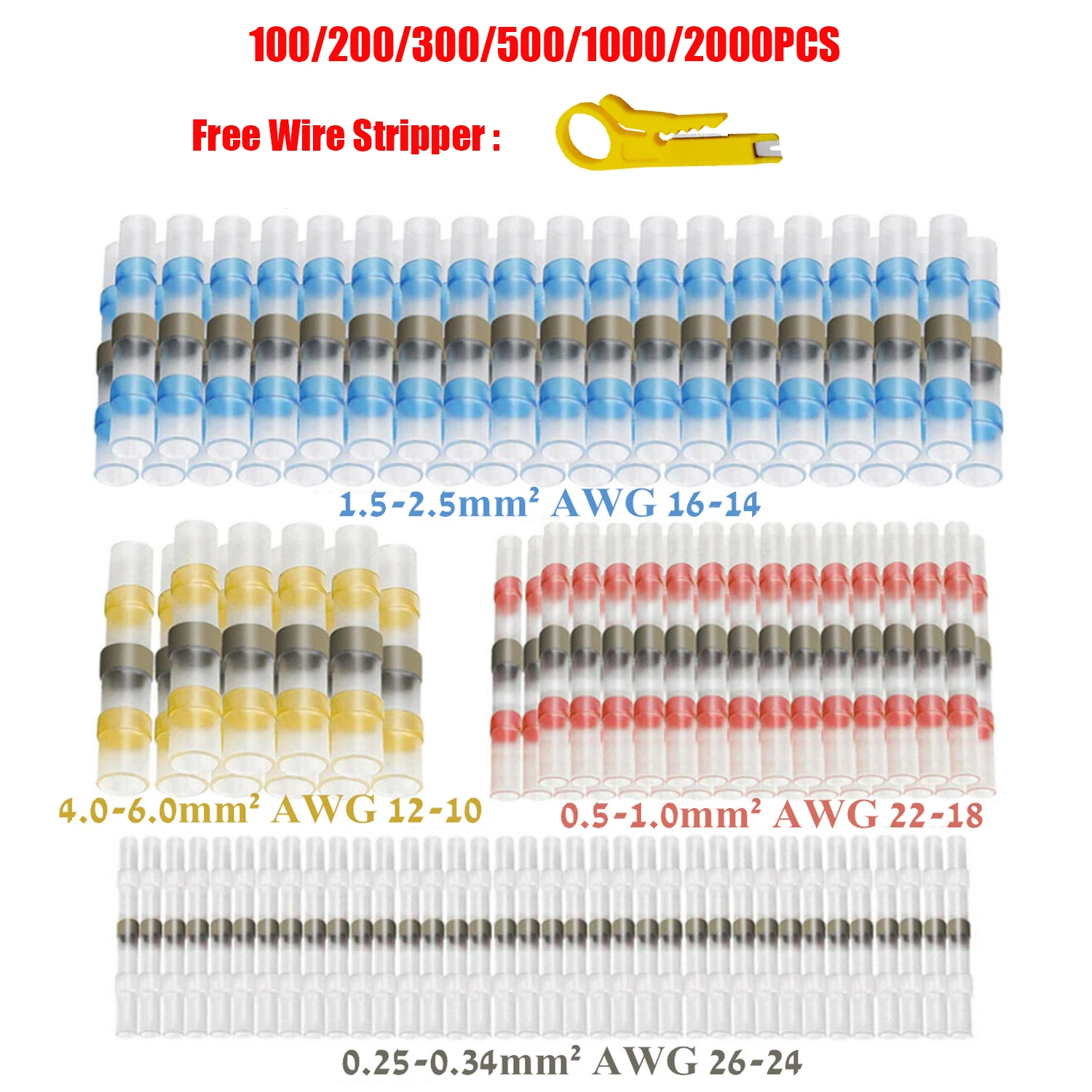 Solder Seal Heat Shrink Waterproof Butt Wire Connectors Terminals Electrical Copper with A Soldering Sleeve Bullet Connector