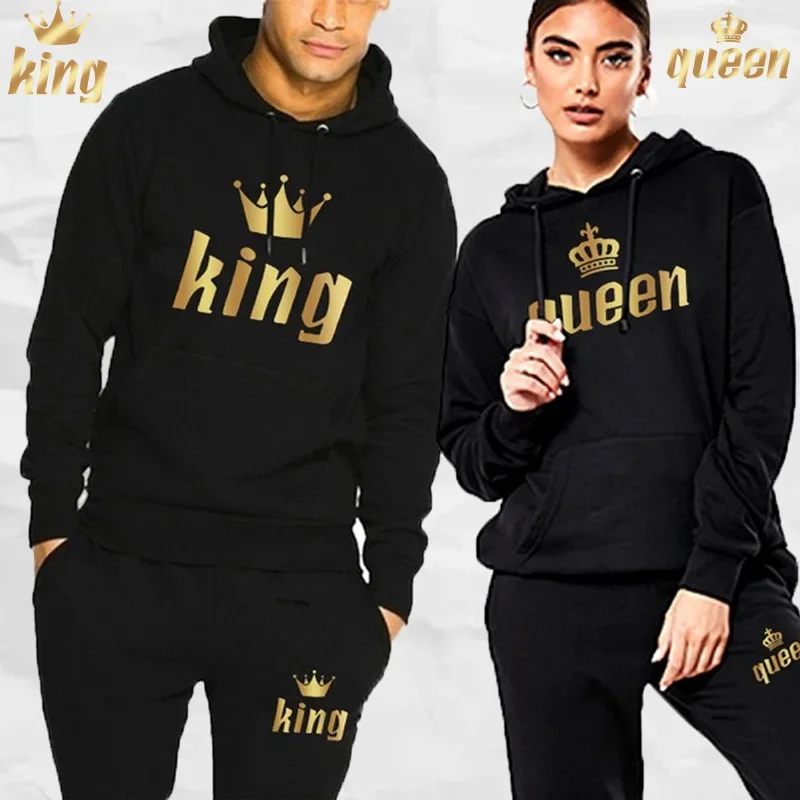 2024 Newest Printed Long Sleeve Hoodies Set Printed Queen King Couple Sweatshirt Plus Size Hoodies Trend Couple Hoodie Set S-3xl