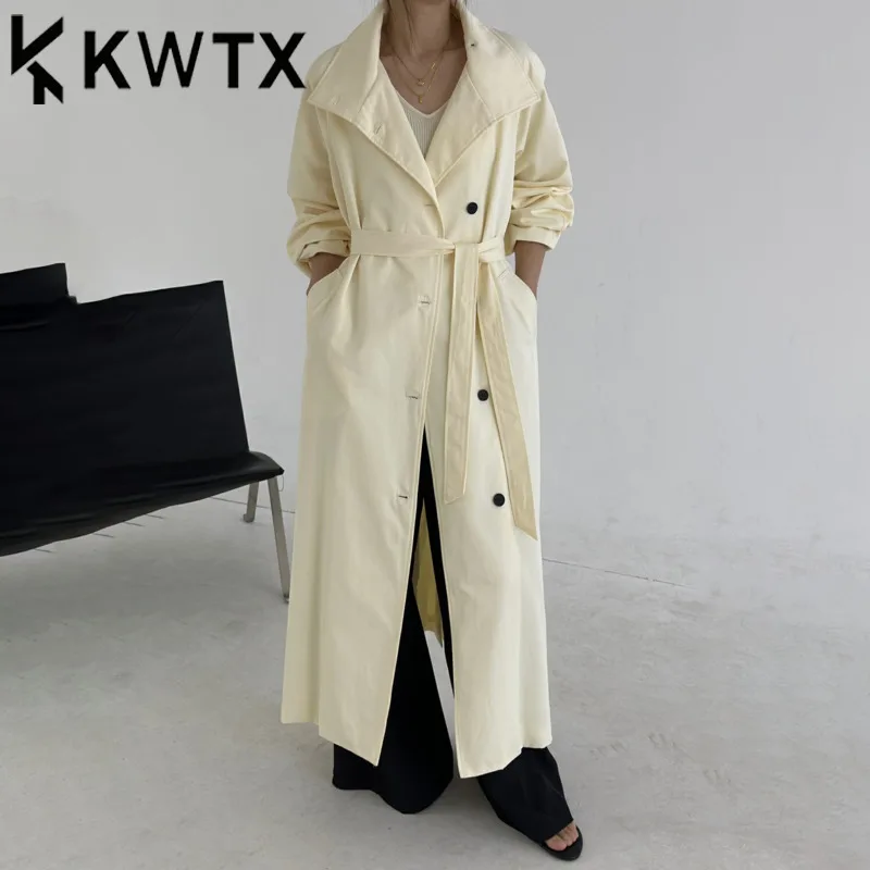 

KWTX 2025 Spring Summer Women’s Trench Coat Casual Streetwear Single Breasted Belted Lapel Chic Stylish High Quality Designer