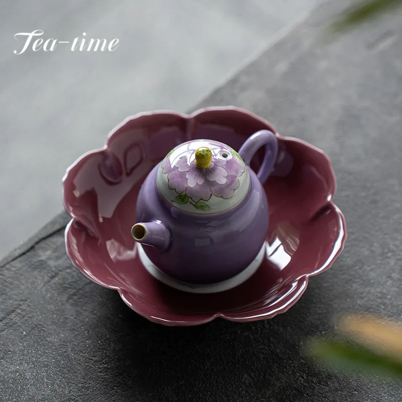 Hand-painted Peony Teapot Boutique Thin Body Pot Household Tea Making Kettle with Ball Hole Flower Tea Drinkware Supplies Craft