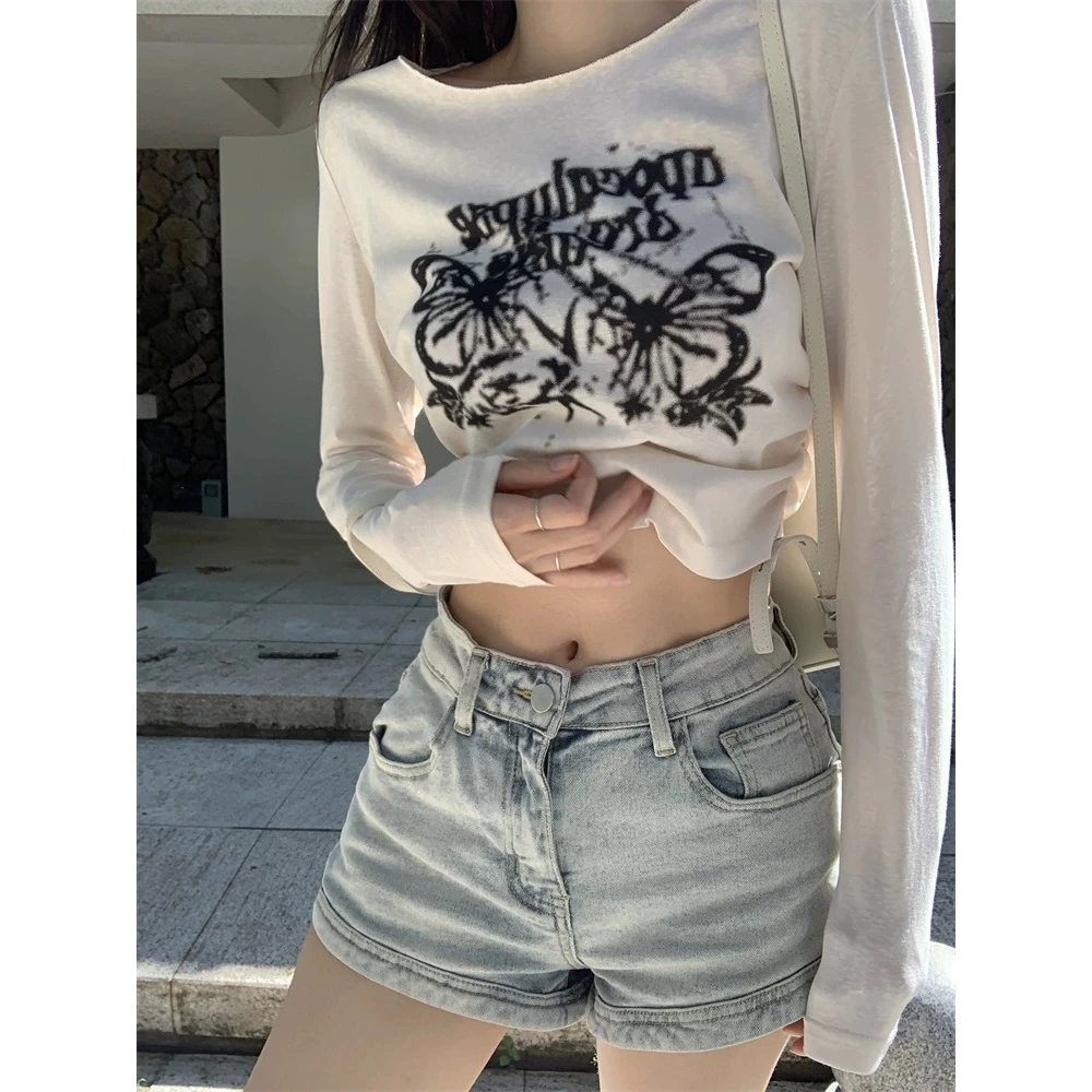 

ey Print T-irts Women's Chunclean Loose Fit Summer New Sle Long Sve Top Casual Versatile Lightweight Korea...