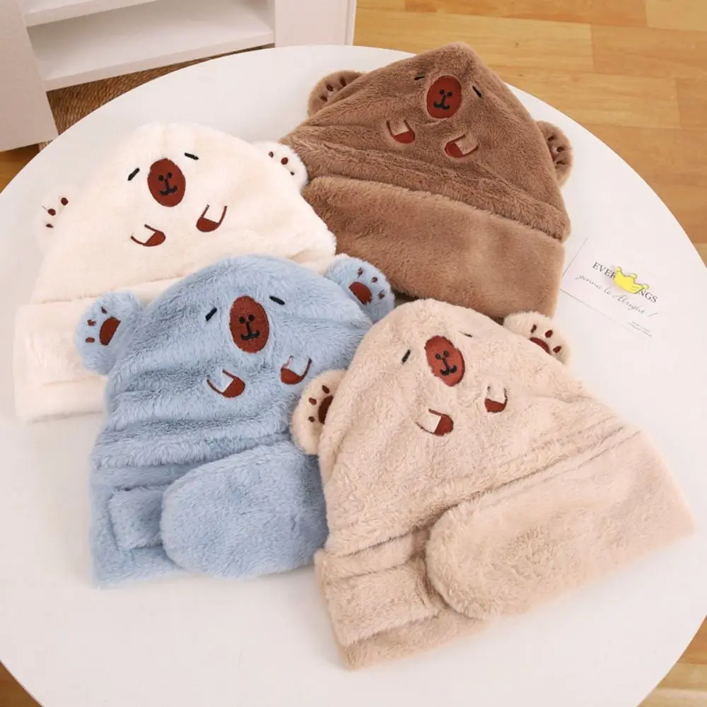 

Casual Baby Hat Scarf Set Soft Coral Fleece Capybara Fluffy Hat Windproof Korean Style Children's Winter Cap Ear Protector