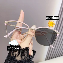 Gafas fotocromáticas Retro para exteriores para hombres y mujeres, gafas de lujo con montura grande para miopía, gafas de sol tipo ojo de gato a la moda para damas de 0 a 4,0