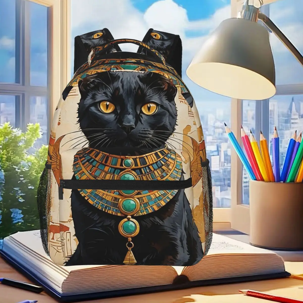 

Egyptian Cat Pattern Backpack Student Boys Girls BookBag Kids School Bag Computer Shoulder Bags for Men Women