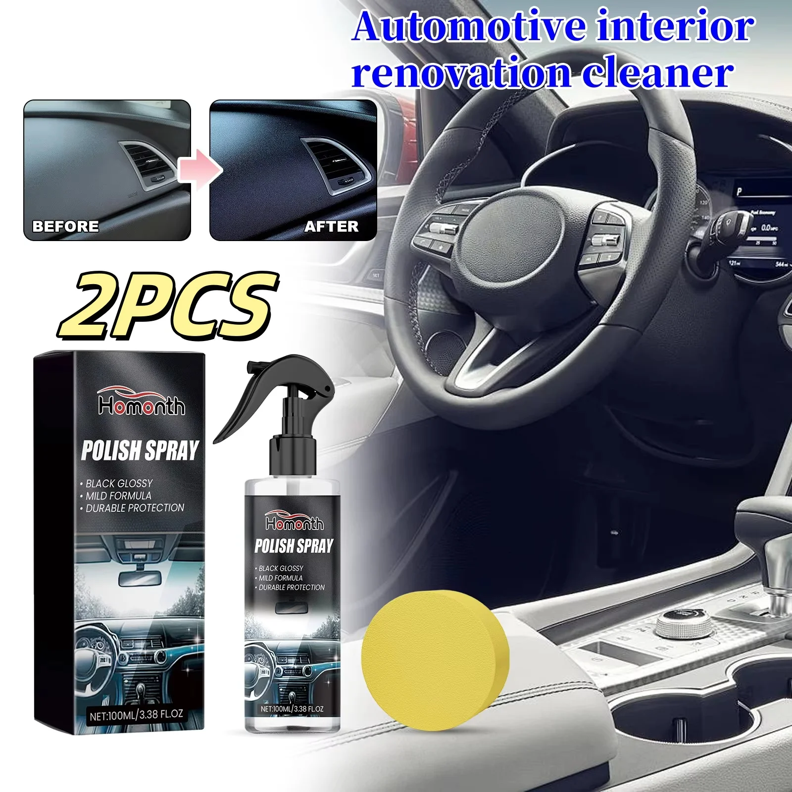 

2PCS Car Interior Cleaner 100ML Interior Cleaner & Protectant Multifunctional High Foam Car Cleaner Interior For Cars Trucks