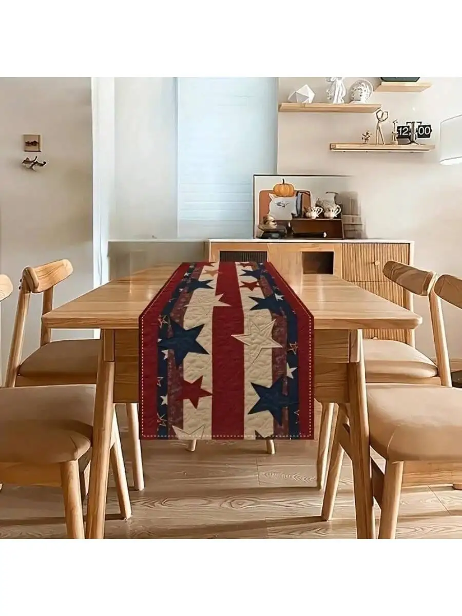 1 Piece July 4Th Decoration Table Runner Patriotic Free Star Next Day Anniversary Table Decoration Indoor Home Kitchen Holiday Party Decoration