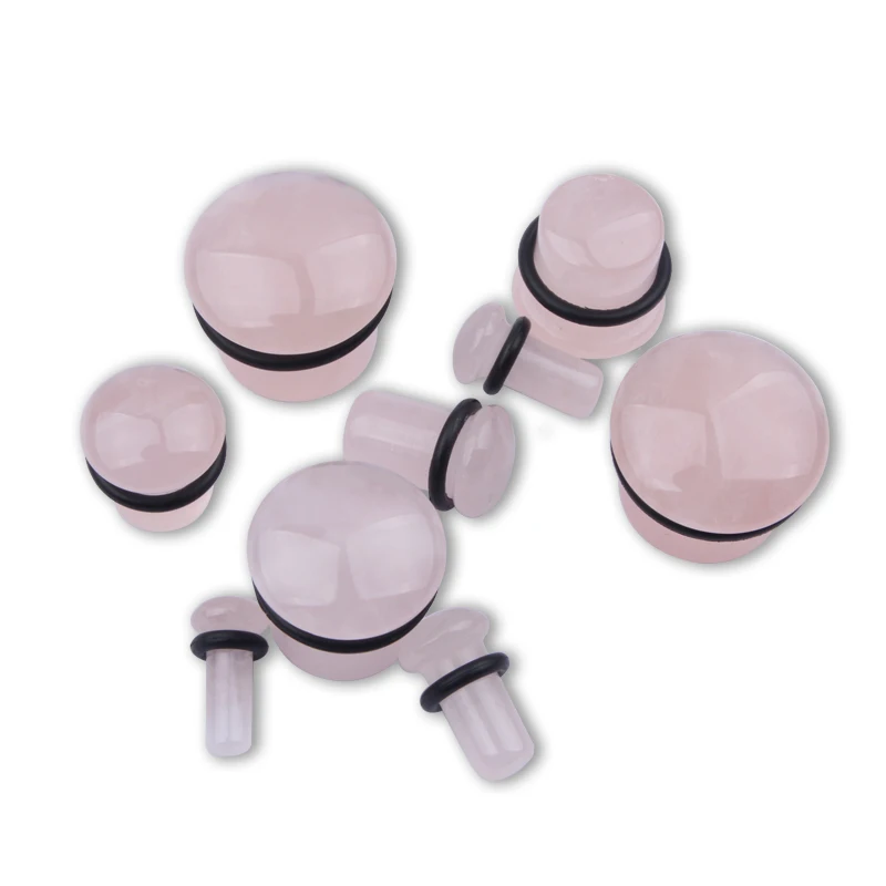 2pcs Rose Quartz Stone Natural Ear Plugs and Tunnels Single Flared Stone Earring Piercings Ear Gauges Expander Body Jewelry Gift