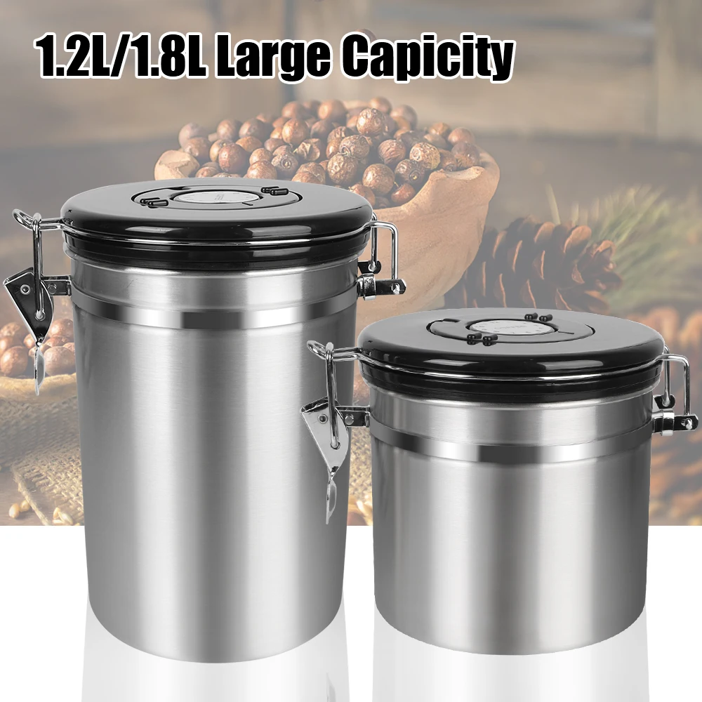 Storage Canister Stainless Steel For Coffee Beans Coffeeware Coffee Container with co2 Valve Airtight Lid Preserves Freshness