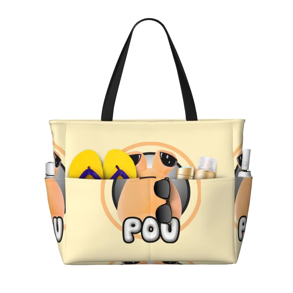 My Pet Alien Pou Cute Cartoon Beach Tote Bag Sport Gym Yoga Duffle Large Tote Bag Women Travel Bag Fitness bag