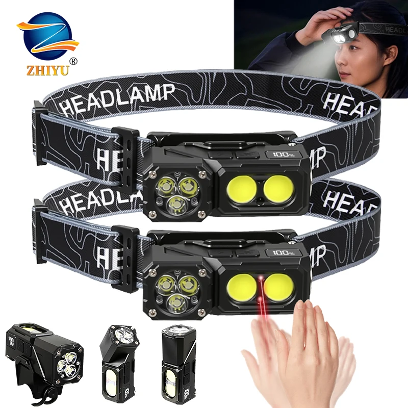 Potente linterna frontal superbrillante de 3LED, Mini linterna frontal portátil de ráfaga, foco de emergencia recargable con imán trasero