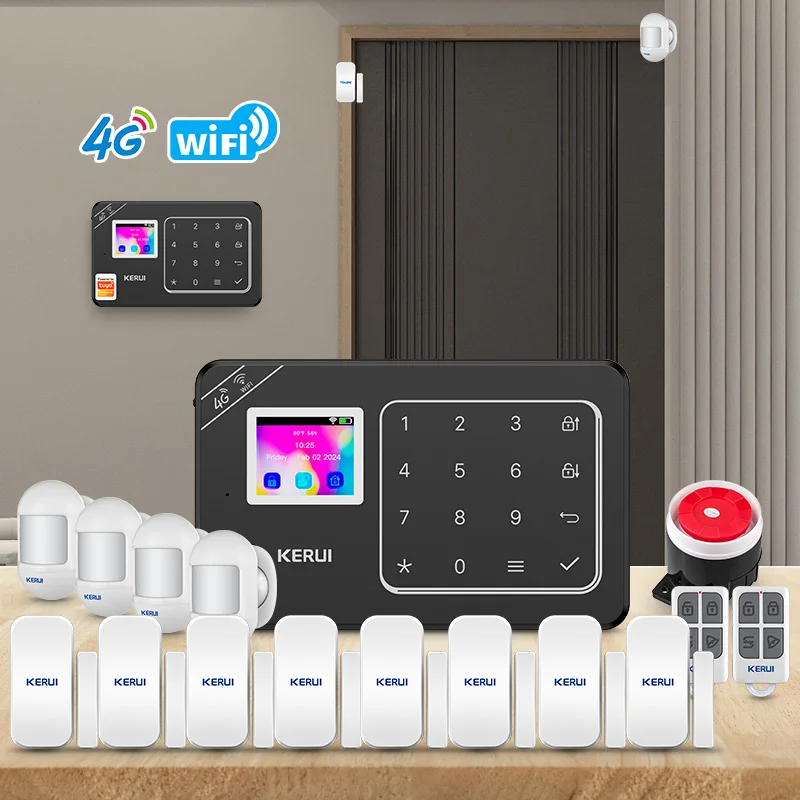 

KERUI 4G домашняя сигнализация черная Tuya Smart WIFI GSM домашняя охранная сигнализация для окон и дверей DIY защита охранное оповещение управление через приложение
