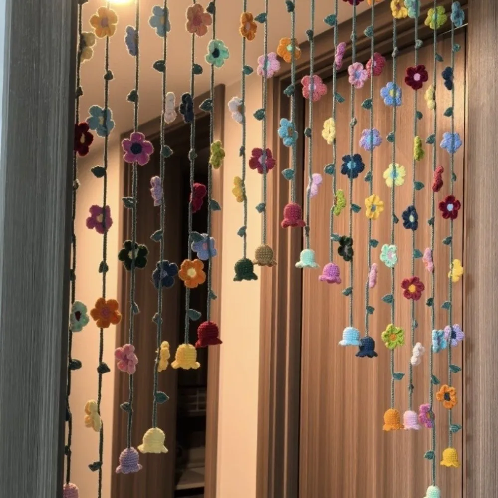 9pcs Creative DIY Floral Door Curtain Colorful Flowers Hanging Artificial Flower Curtain Knitted Door Curtain Bedroom Decoration