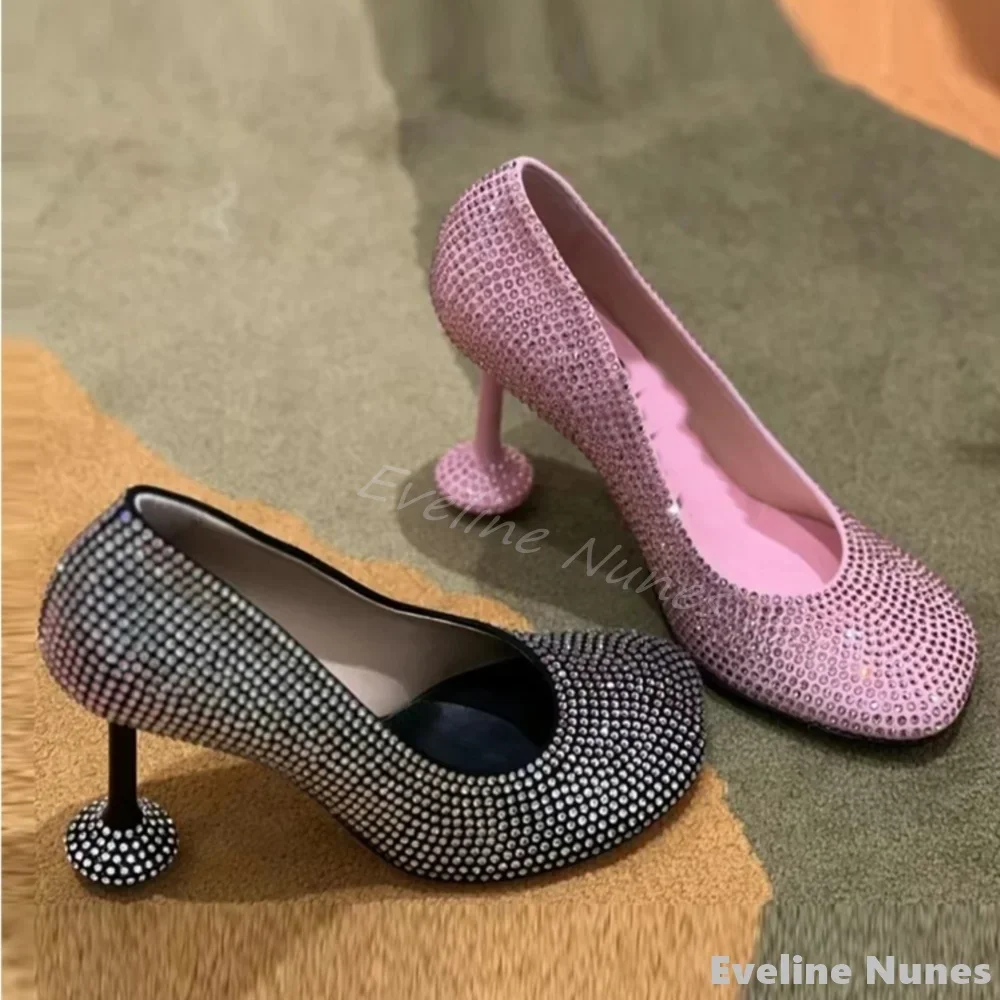

Luxury Irregular Rhinestone Pumps Women Round Toe Shallow Suede Fashion Party Wedding Sexy Large Sandals 2024 Summer New Style