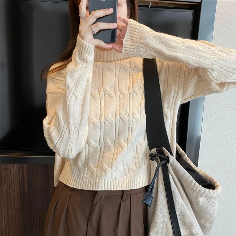 

Slim knitted Sweater Female Turtleneck White Women Sweaters Basic Knitwear Jumper Office Lady Apricot Graceful Pullovers