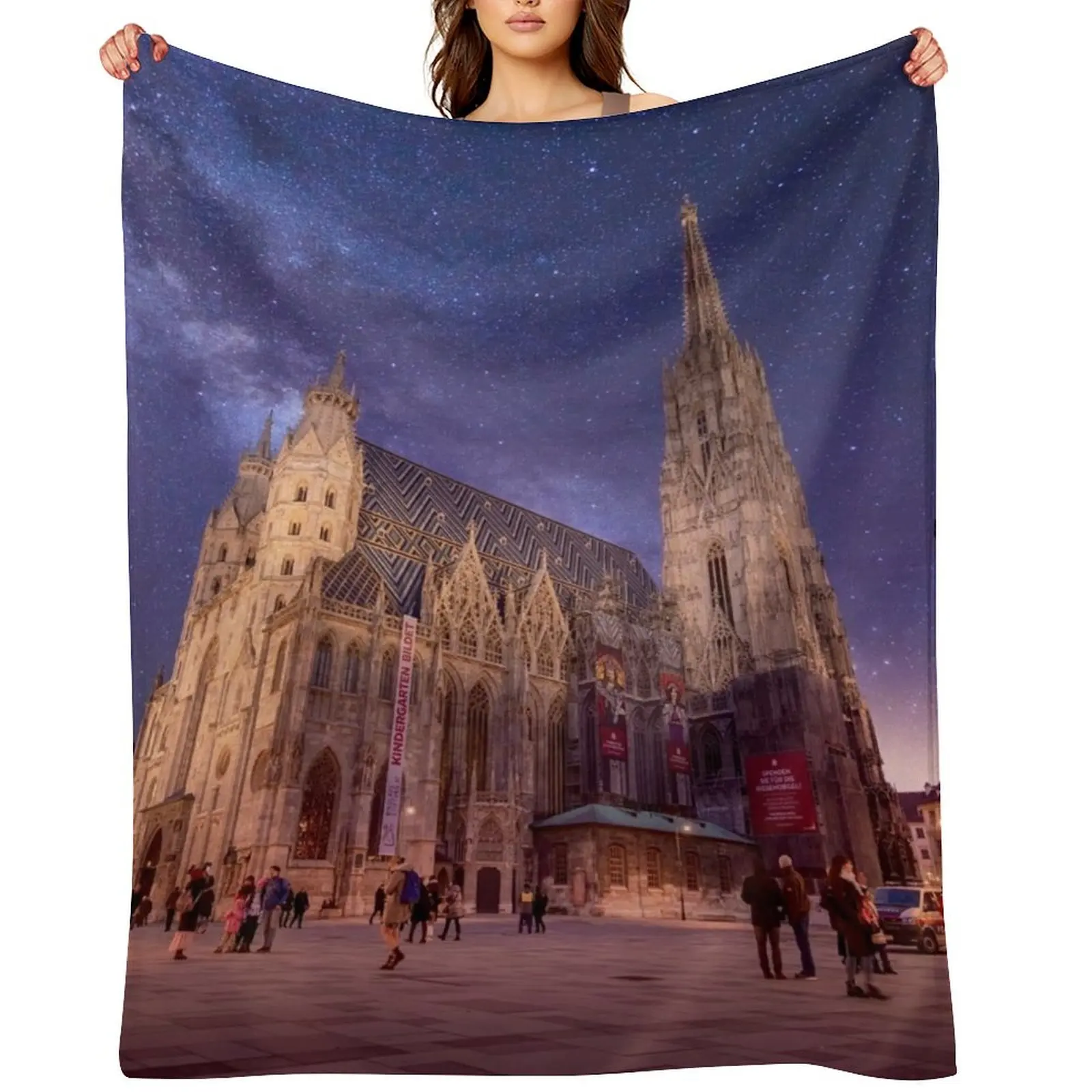 

St. Stephen's Cathedral at night in Vienna, Austria Throw Blanket Hairy Warm Furrys for winter Blankets