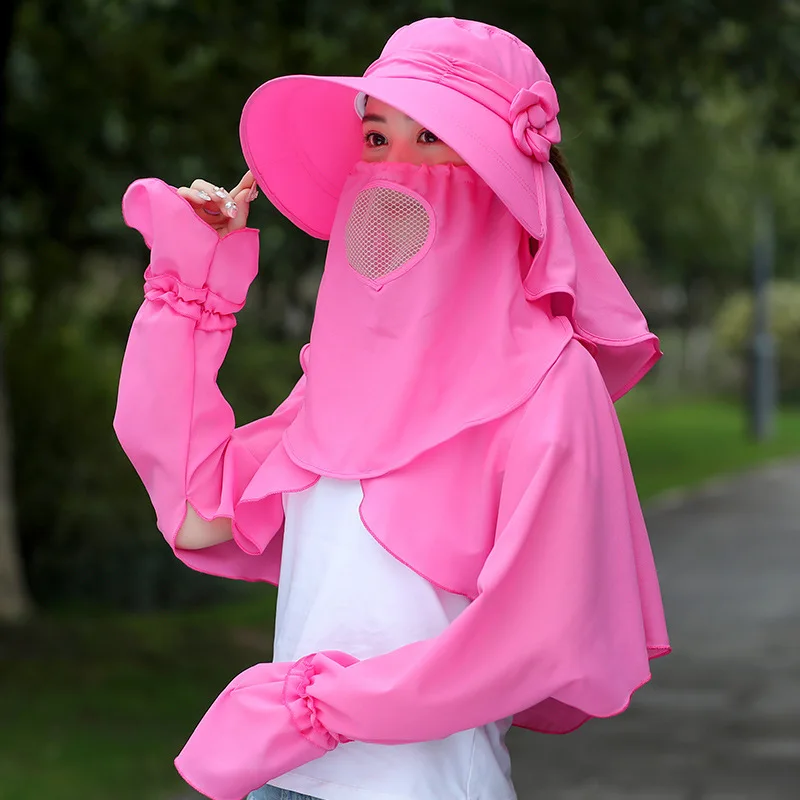 3pcs Set Summer Sun Hat Female Face Mask Cover Breathable Anti UV Shawl Garden Work Picking Tea Outdoor Cycling Accessories