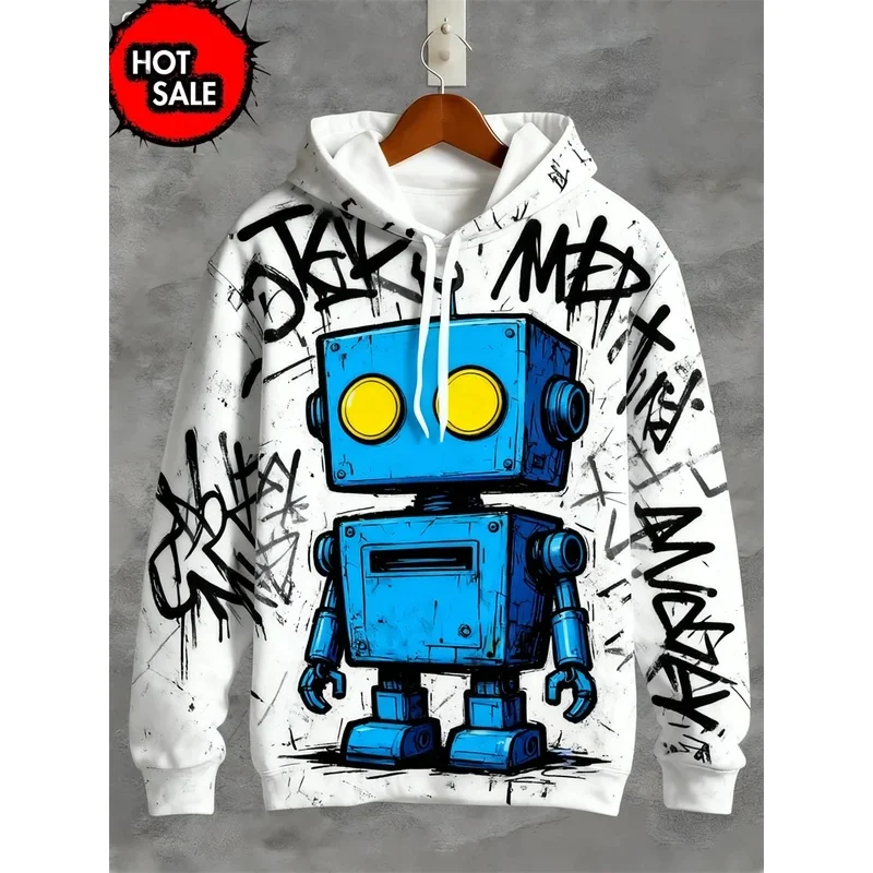 New Robot Graffiti 3D Printed Man Hoodie Fashion Y2K Hoodie Oversized Streetwear Pullovers Sweatshirts Clothing Casual Women Top