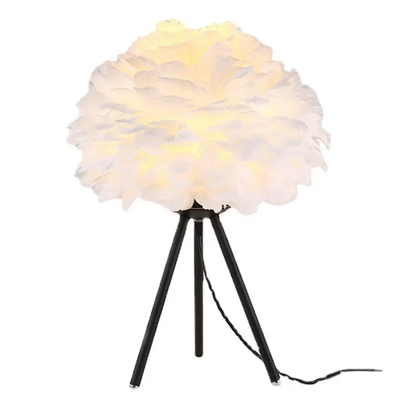 

Feather desk lamp bedroom ins girl bedside creative simple modern night wedding room warm decorative