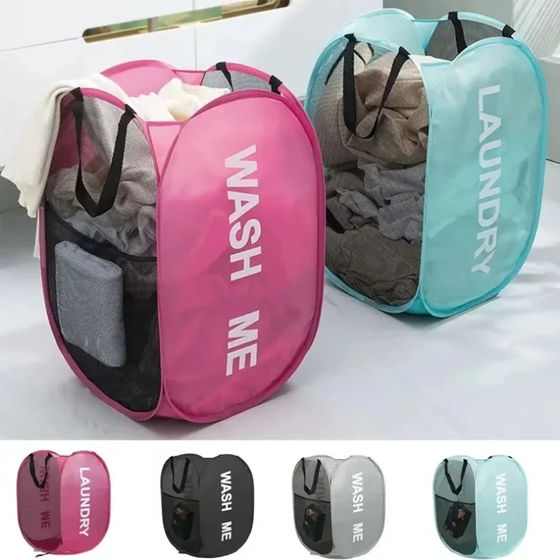 ทนทานพับตะกร้าซักผ้าขนาดใหญ่เสื้อผ้าของเล่นOrganizer Fashionmesh Breathableอุปกรณ์ห้องน้ํา