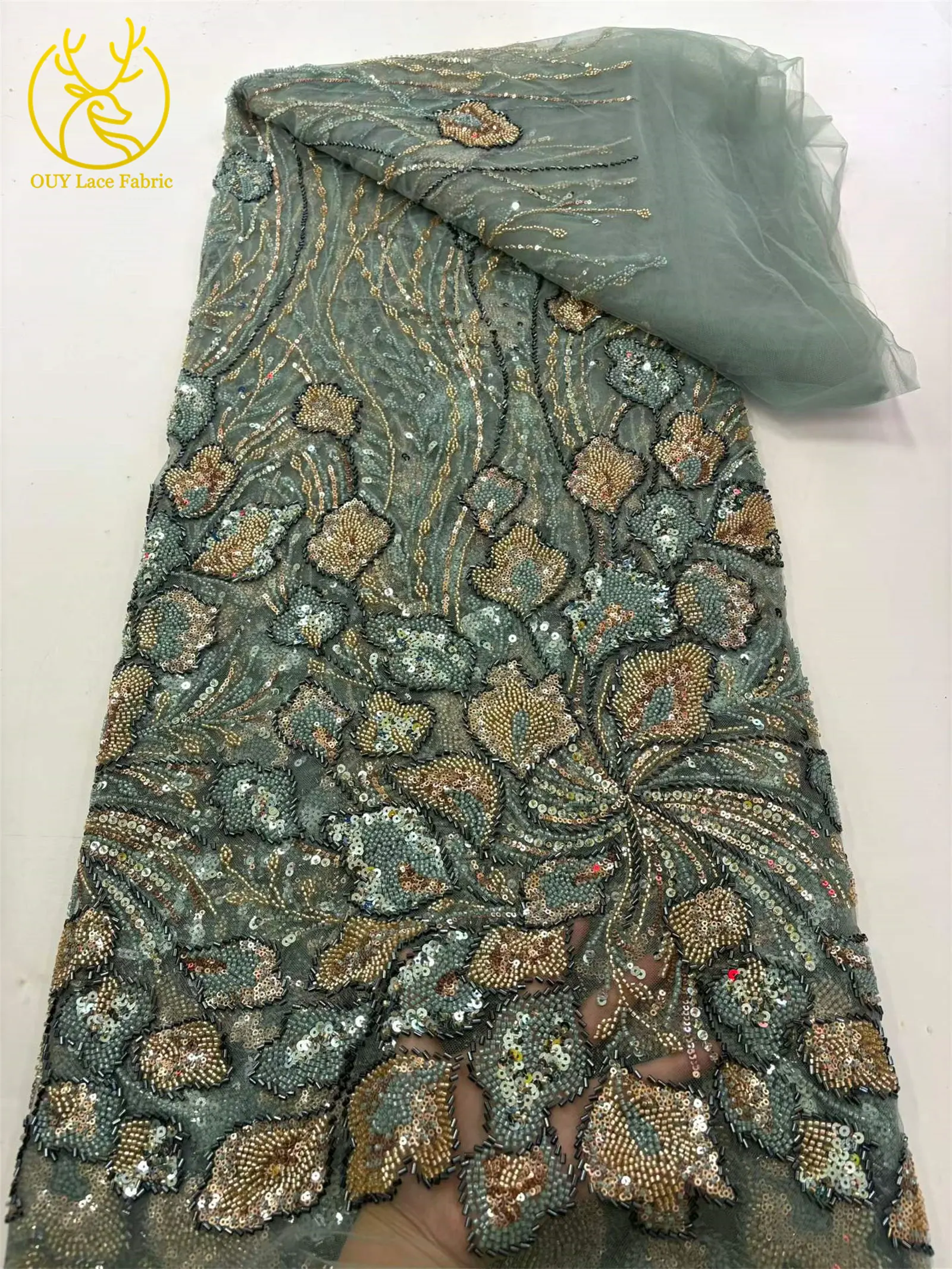 Großhandel Nigerianischer Brautkleid-Spitzenstoff 2026 Luxuriöse Französische Afrikanische Pailletten-Tüllspitze für Hochzeitskleider und Partykleider zum Nähen – Detail 16