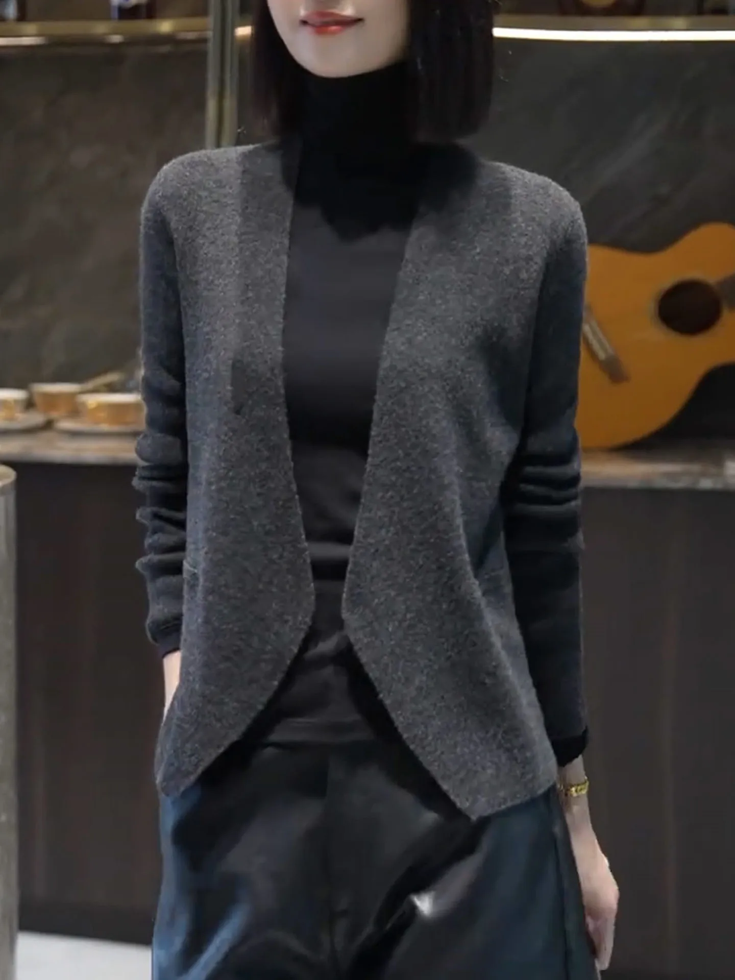 

Ele Knitted Open Cardigan Long Sve Women's Casual Versatile Sweater Comfortable Fit Korean Sle Commute Wear