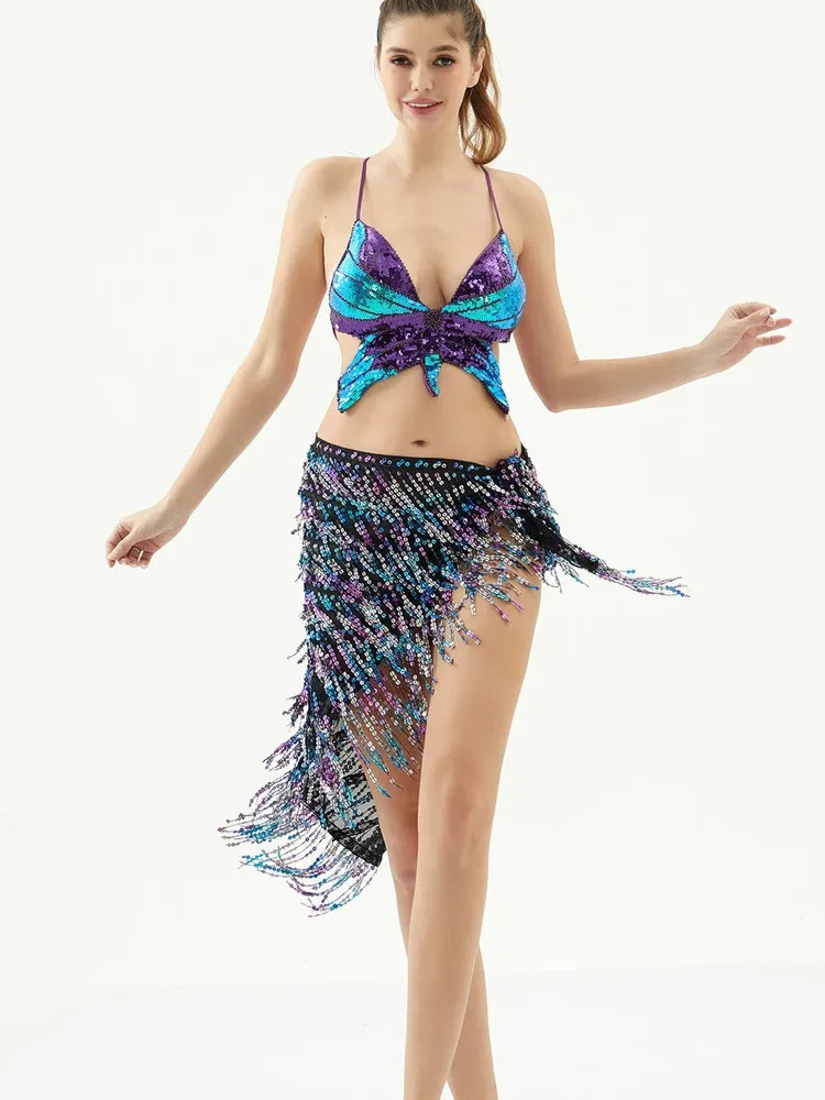 

Sequins Oriental Dancing Belly Hip Scarf Women for Weddings Jazz Mesh Bellydance Arab Dance Clothes Woman Latin Tassel Urban