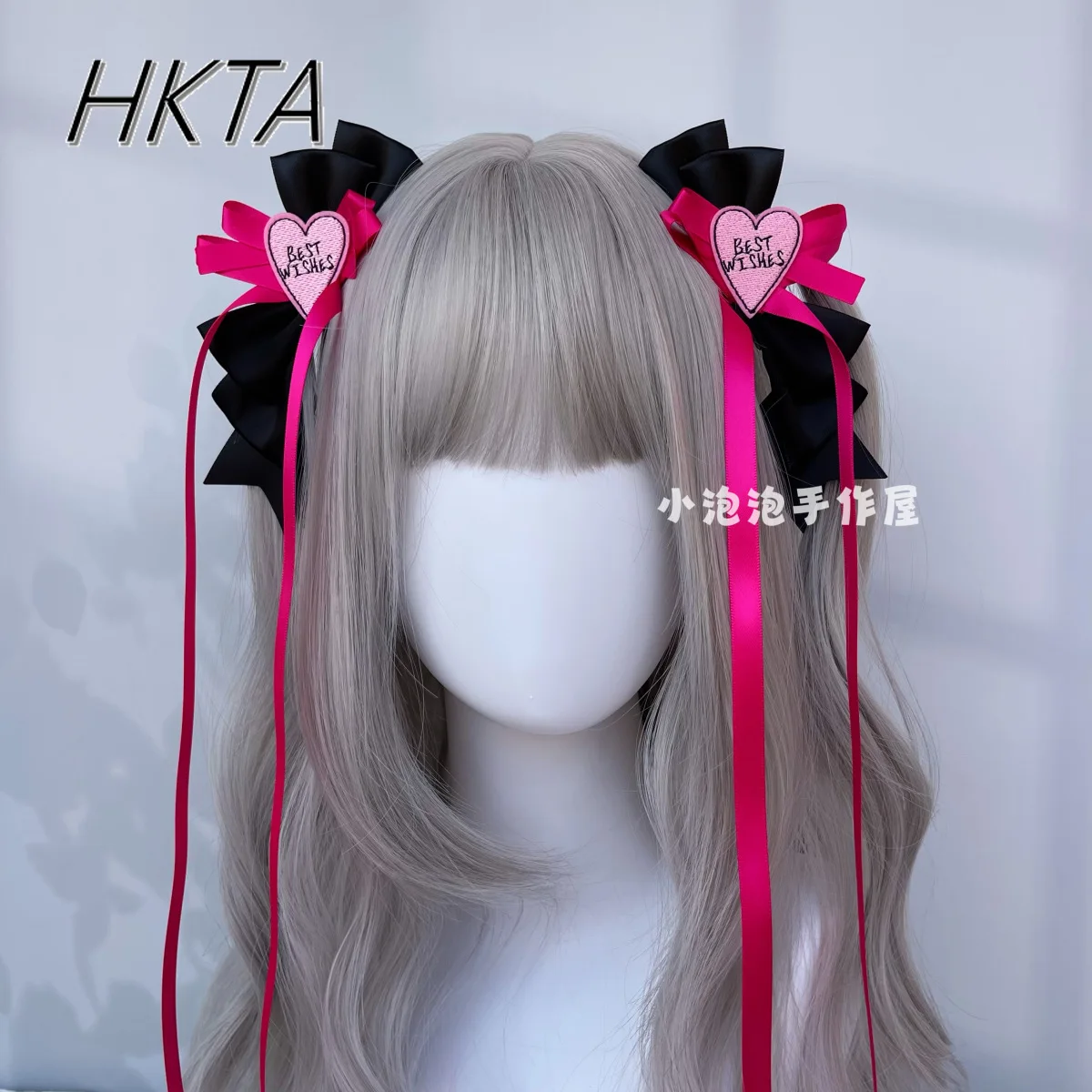 Bud Series Black Pink Bow Hairpin Sweet Streamer Double Ponytail Pair Clip Japanese Jk Headdress Lolita Girl Hair Acceptsoires