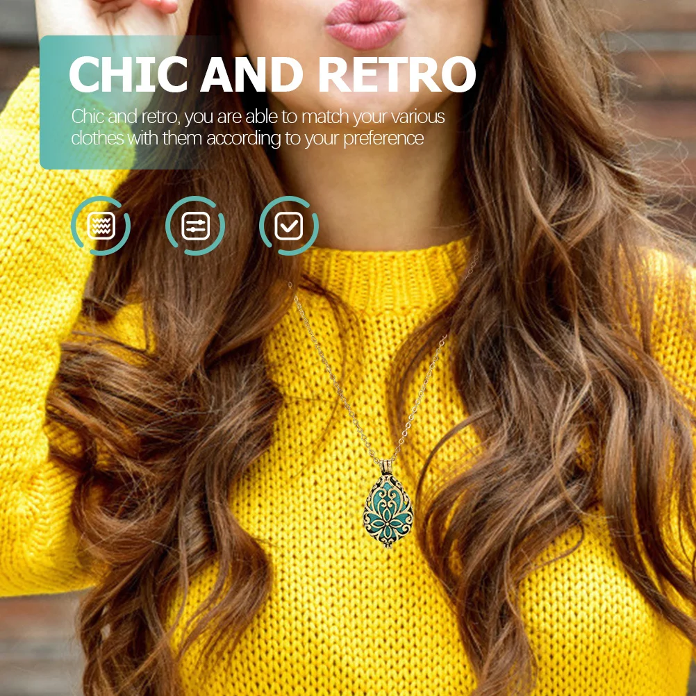 

3Pcs Aromatherapy Locket Necklaces Essential Oil Diffuser Retro Sweater Chain Necklace Jewelry Gift for Women Festival Long