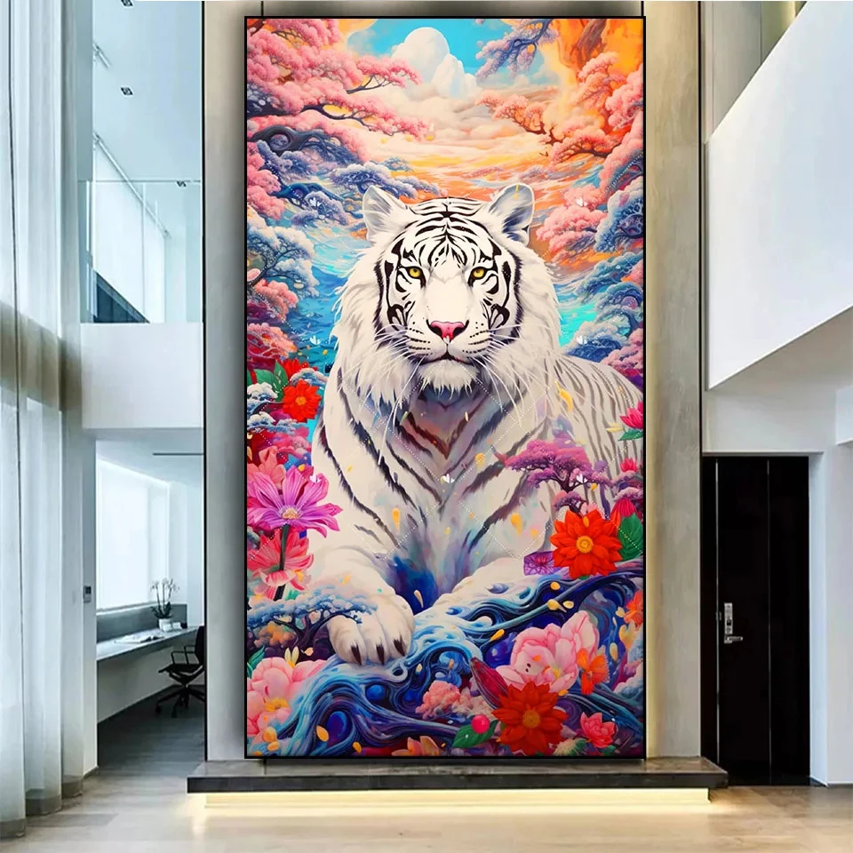 White Tiger whit Flower Diy Diamond Painting Sale Full Diamond Mosaic Sea Waves Landscape Picture Of Rhinestones Home Decor A837