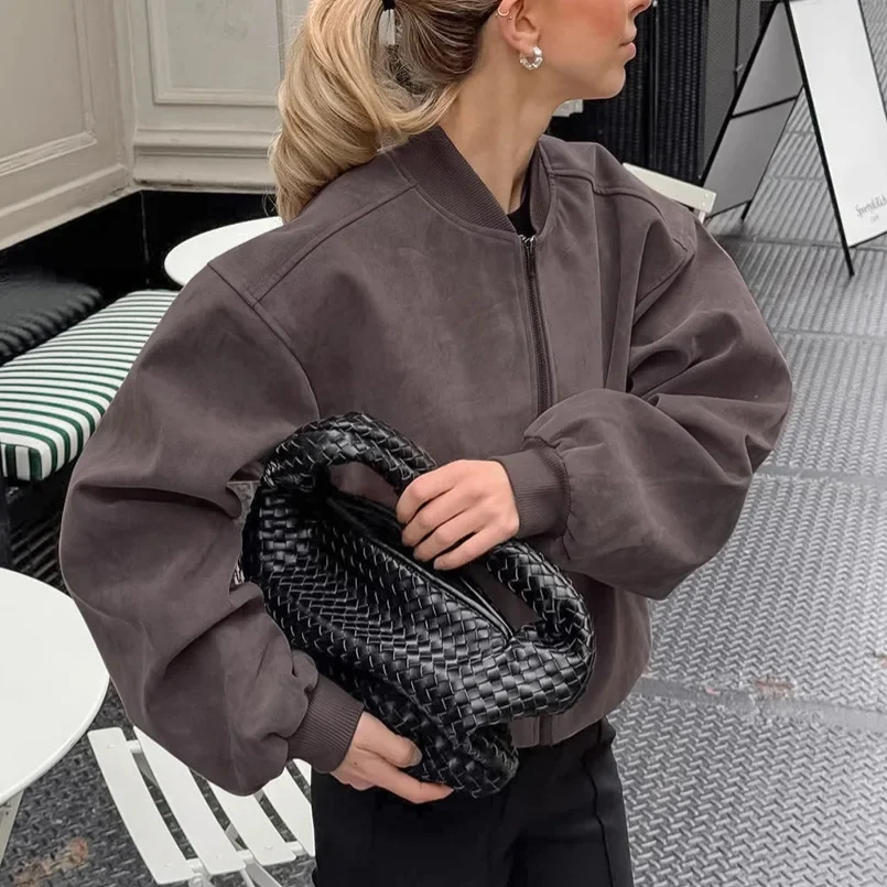 Vintage femmes coupe ample daim Bomber veste manteaux manches ballon fermeture éclair automne hiver manteau mode Streetwear vêtements d'extérieur