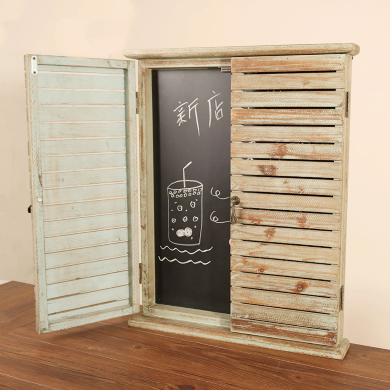 Wooden Wall Chalkboard with Shutter Doors Distressed Shutter Chalkboard Rustic Wall Menu Board Vintage Erasable for Coffee Shops