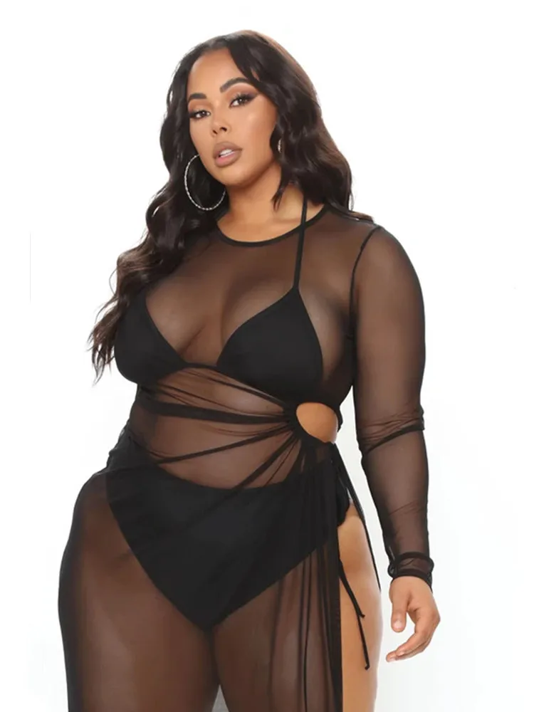 Wmstar Plus Size sukienki damskie Sexy Hollow Out Mesh przepuszczalność moda sukienka nowa hurtownia Dropshipping