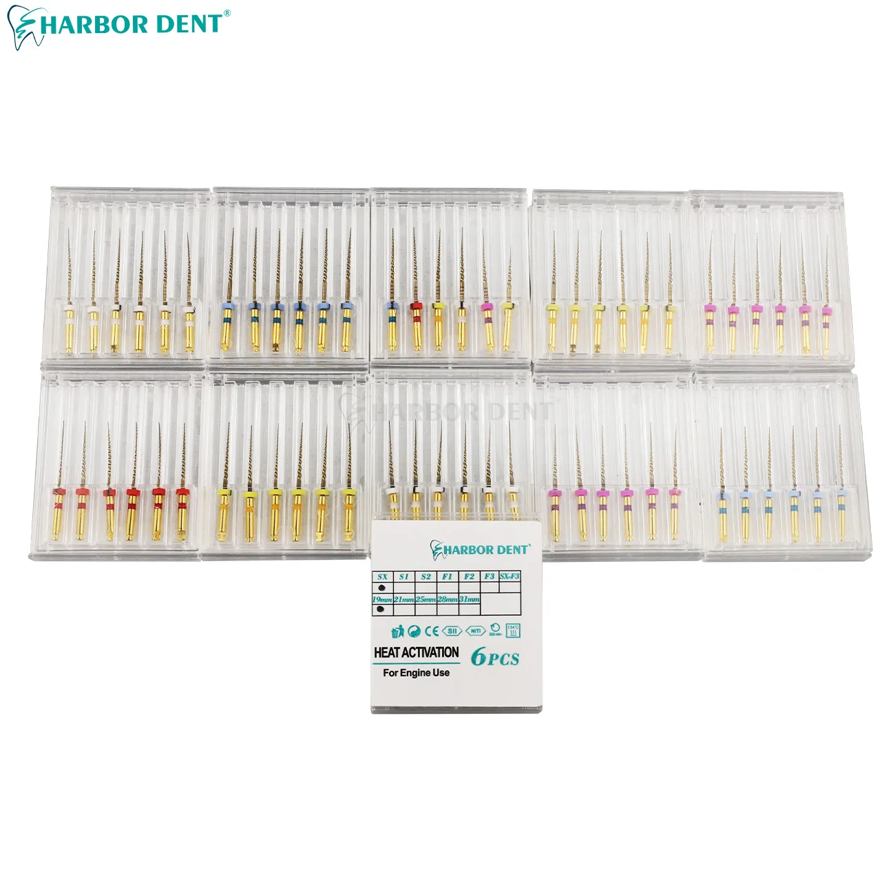 6pcs/Box Dental Heat Activated Gold Canal Root File Dentist Tools Engine Use Rotary Files Dentistry Endodontic Files