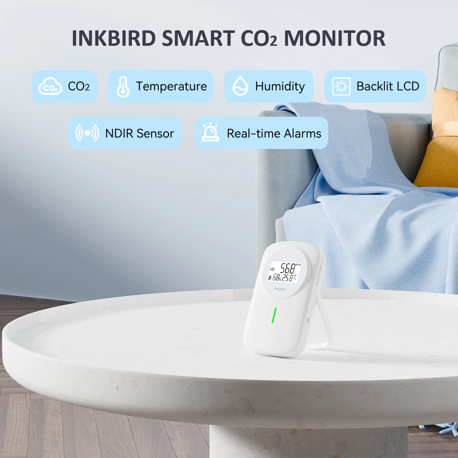 INKBIRD Air Quality Monitor 3-In-1 Temperature Humidity CO2 Detector Dual Alarm System Indoor Air Quality Detector for Home